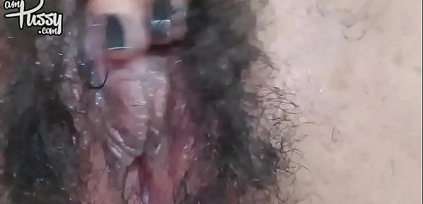  Extreme close-up hairy pussy masturbation